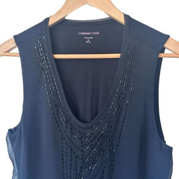 Coldwater Creek Beaded Scoop Neck Sleeveless Chiffon Shell Top Black Size Medium - Picture 3 of 9